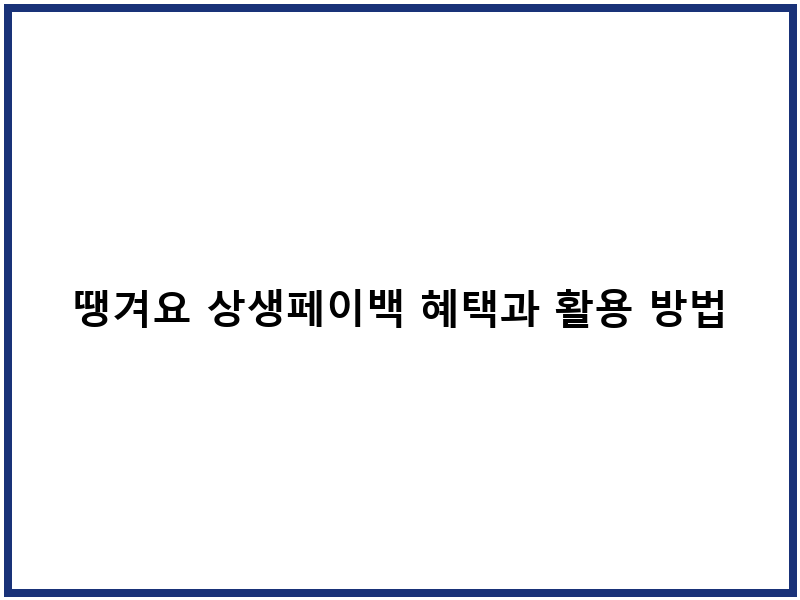 땡겨요 상생페이백 혜택과 활용 방법